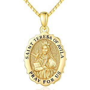 14K Gold Saint Medal Necklace for Women, Catholic Patron Saint Pendant Necklace,
